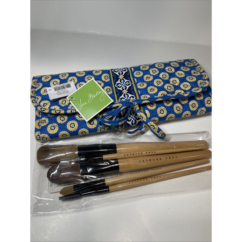 Vera Bradley Makeup Brush Roll Bag Riviera Blue Pattern Retired Cosmetic Tags
